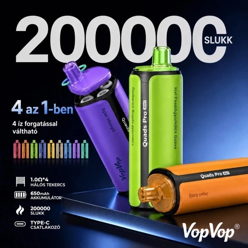 VopVop Quads Pro 4in1 200000 slukk Eldobható elektromos cigaretta, vegyes gyümölcs ízek
