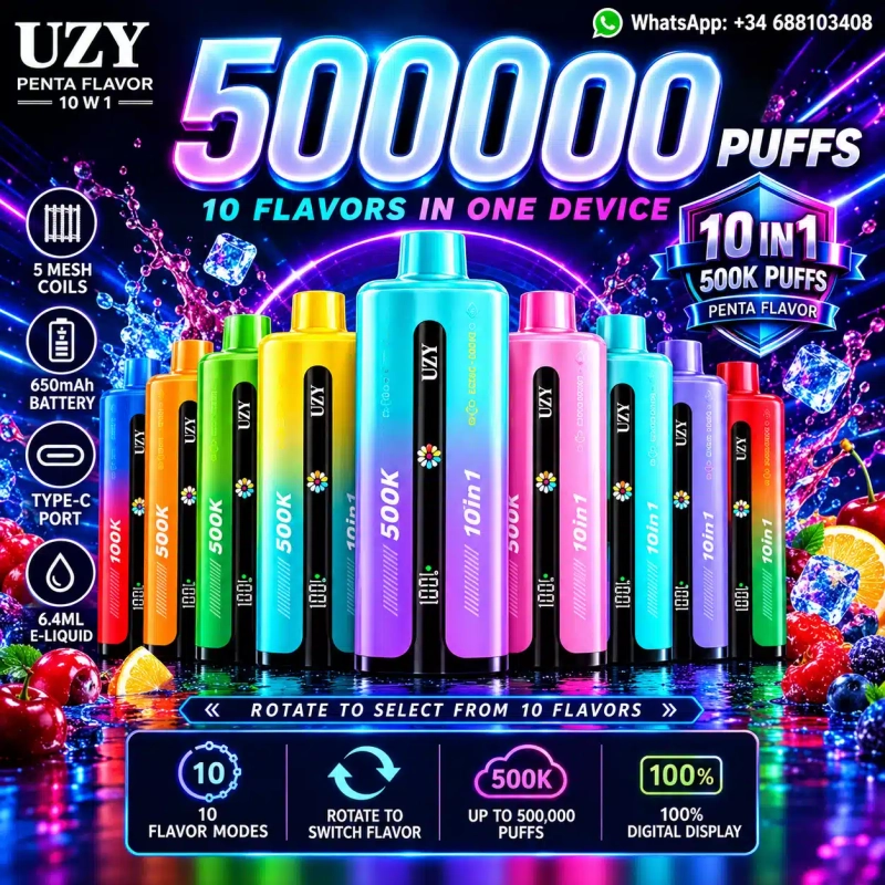 UZY Penta Flavor 10 in 1 500000 Puffs Disposable Vape, Multicolored Selection