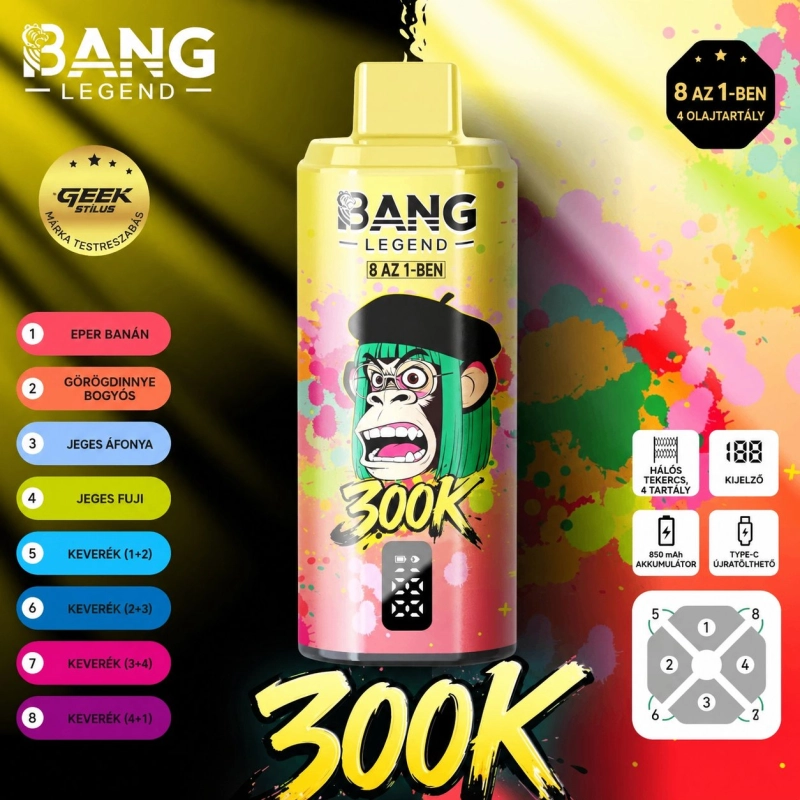 Bang Legend 300000 Slukk Eldobható Vape, Sárga Több Ízesítésű