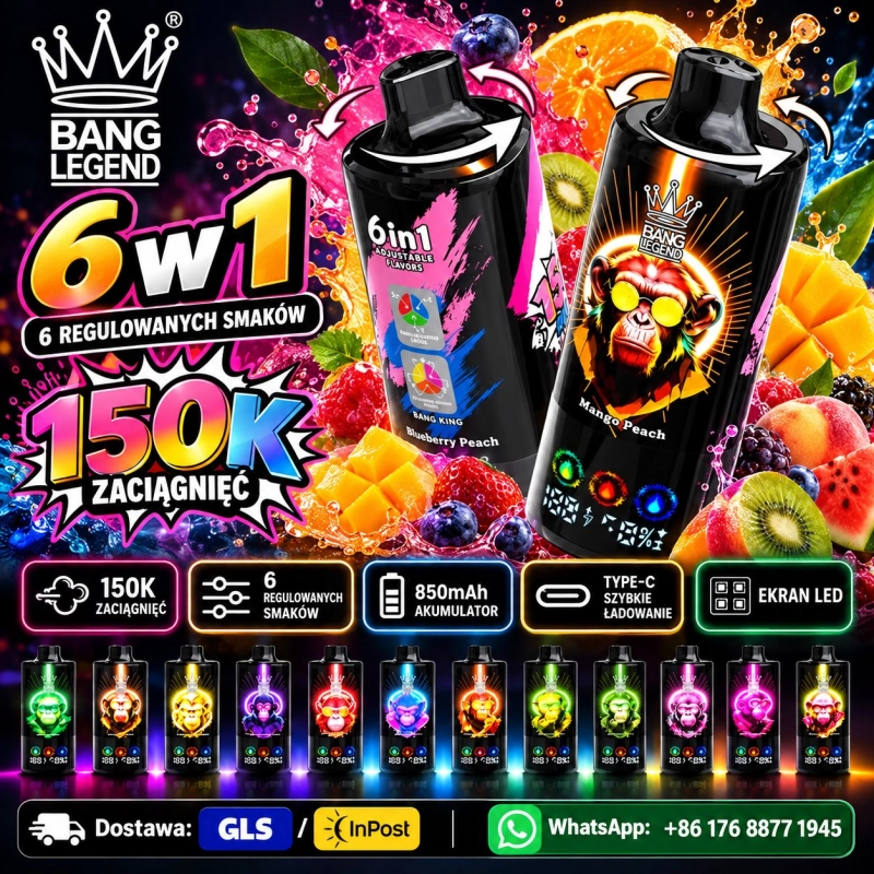 Bang Legend 150K 6w1 – 150 000 Zaciągnięć, 6 Smaków, 850 mAh