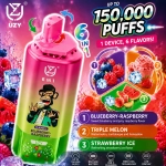 UZY 150K Puffs Blueberry Raspberry Triple Melon Strawberry Ice flavor vape