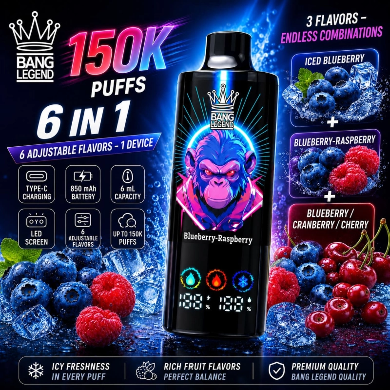 Bang Legend 150K vape Blueberry Raspberry and Forest Berry ice flavor combination