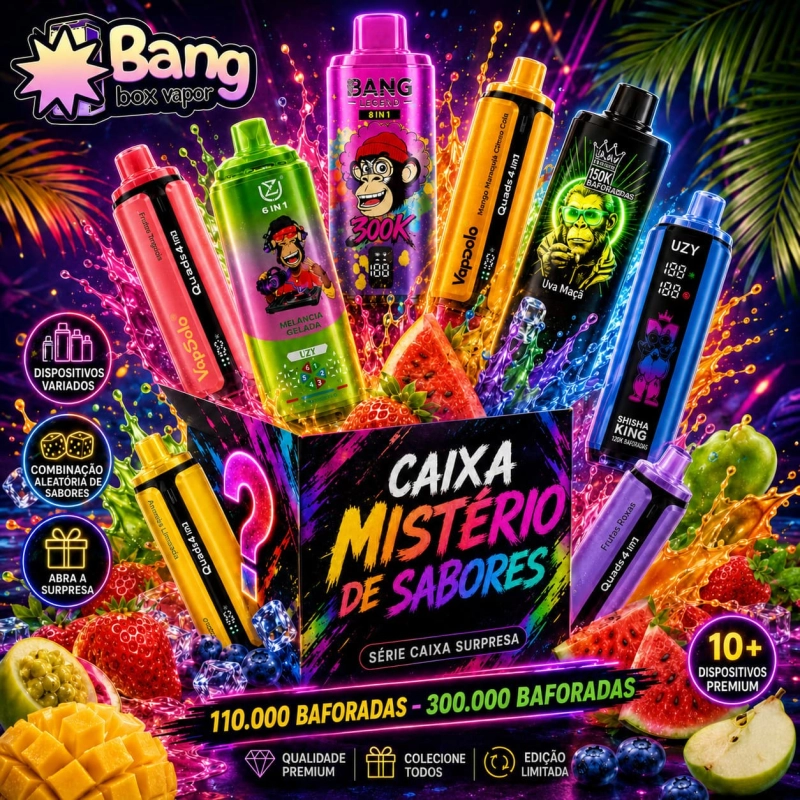 Mystery Box Bangbox-Vapor com vários produtos surpresa, sabores de fruta e opções geladas