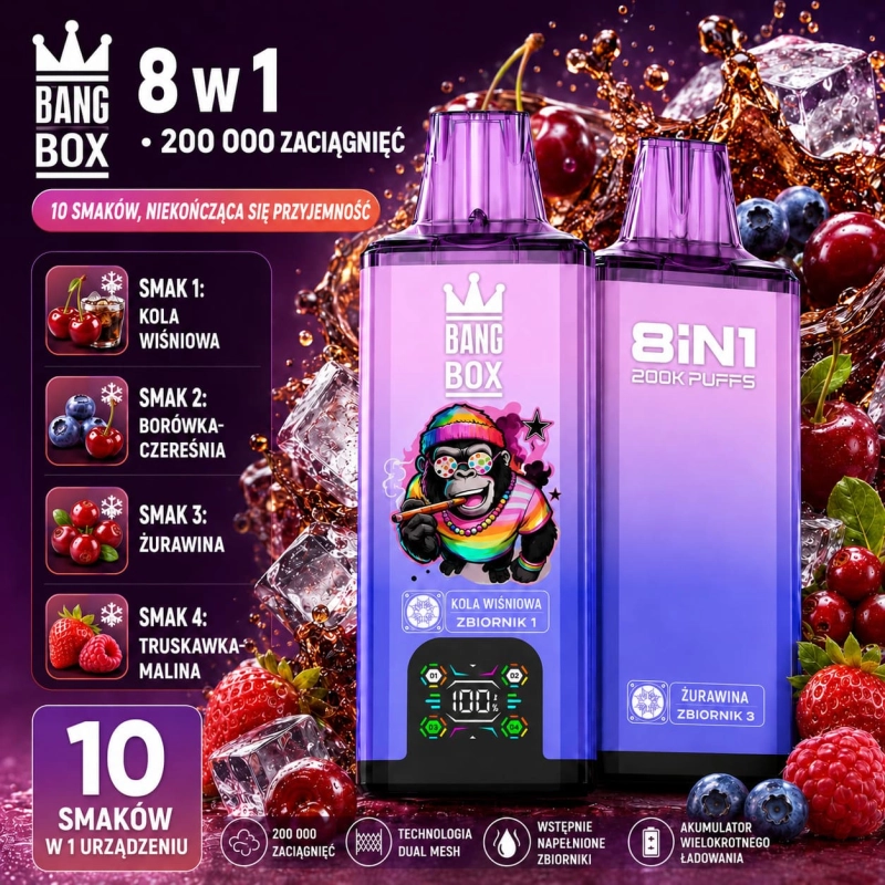 Bang Box 200K 8 w 1 – ananas, kwaśne jabłko, brzoskwinia i lemoniada ananasowa – jednorazowy vape 200 000 zaciągnięć