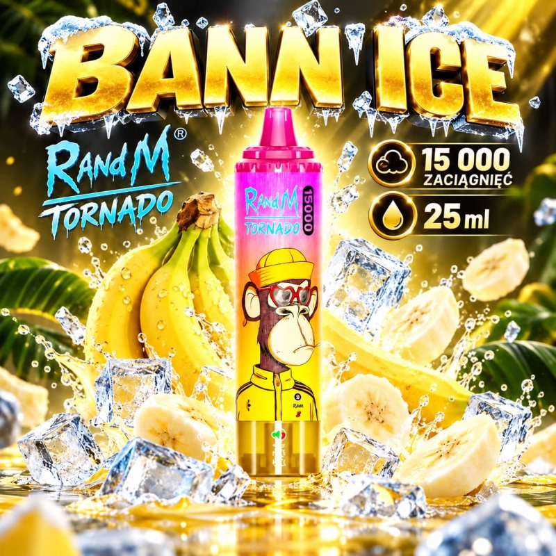 RandM Tornado 15000 o smaku Banan Ice – 25 ml, USB-C