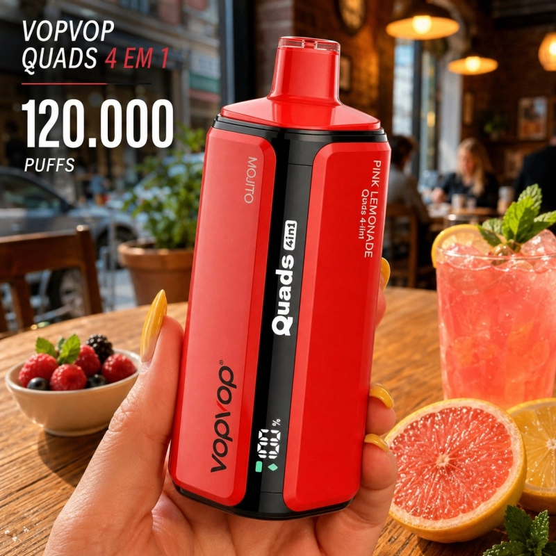 VopVop Quads 4 em 1 120000 Puffs Pod Descartável, Vermelho Pink Lemonade
