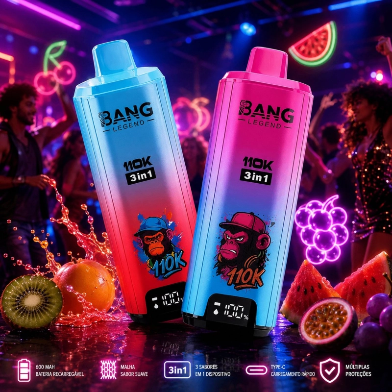 Bang Legend 110000 Puffs Pod Descartável, 3 em 1 Cores Azul e Rosa