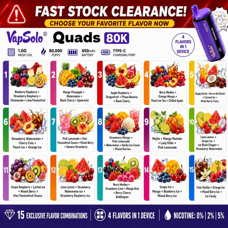 VapSolo Quads 80K 4 in 1 Vape Multiple Flavor Combinations and Surprise Pack