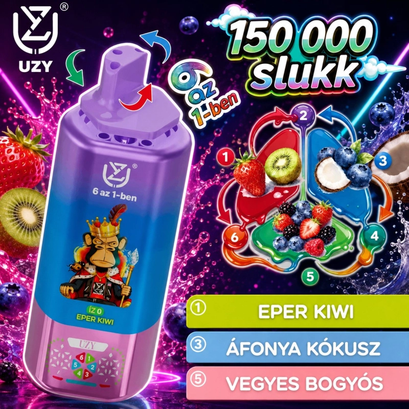 UZY 6 az 1-ben 150000 slukkos eldobható vape, eper kiwi ízben