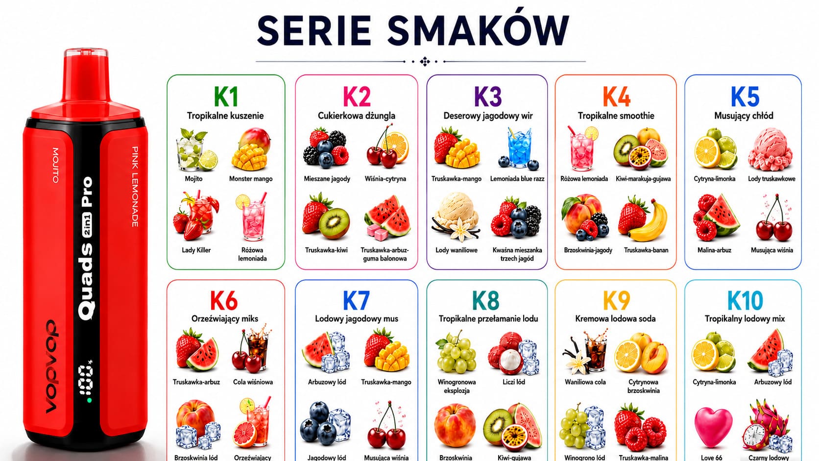 VopVop Quads Pro 200K – serie smakowe K1–K10
