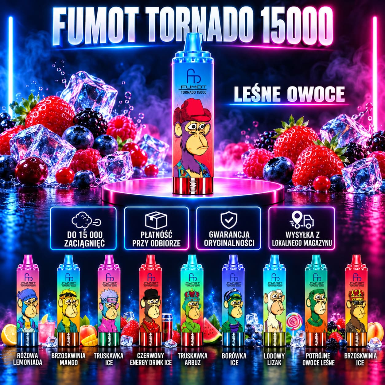 Fumot RandM Tornado 15000 – smak mieszanych owoców leśnych, do 15 000 zaciągnięć