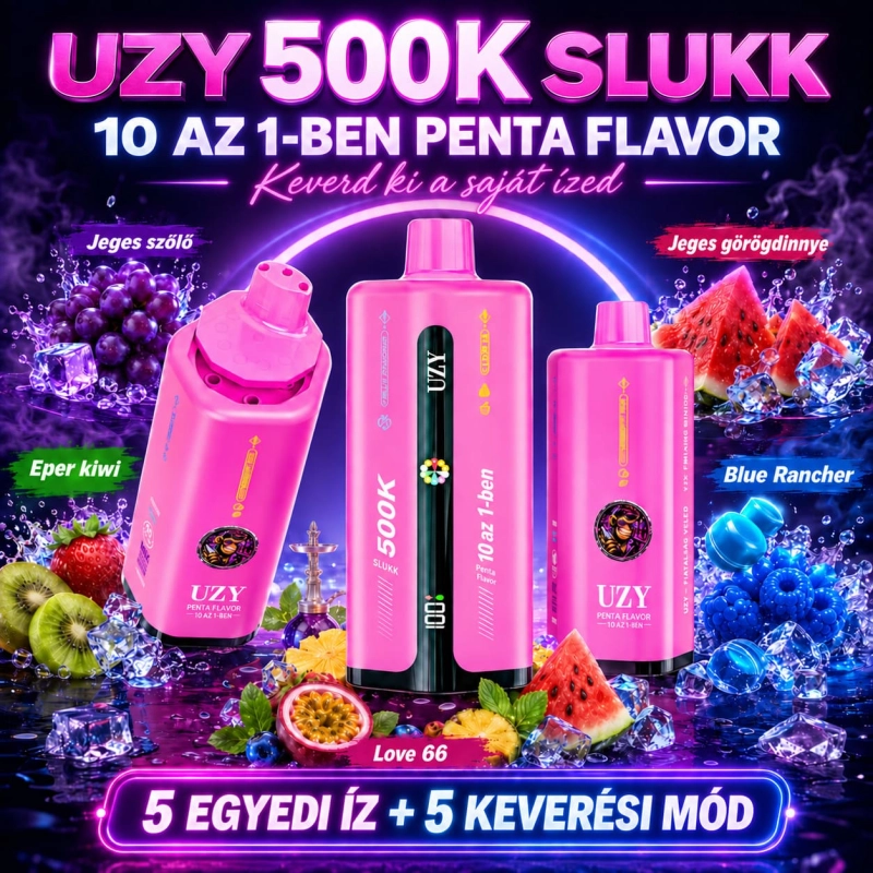 UZY 500K Penta Flavor 10 az 1-ben – jeges szőlő, eper-kiwi, jeges görögdinnye, Blue Rancher és Love 66