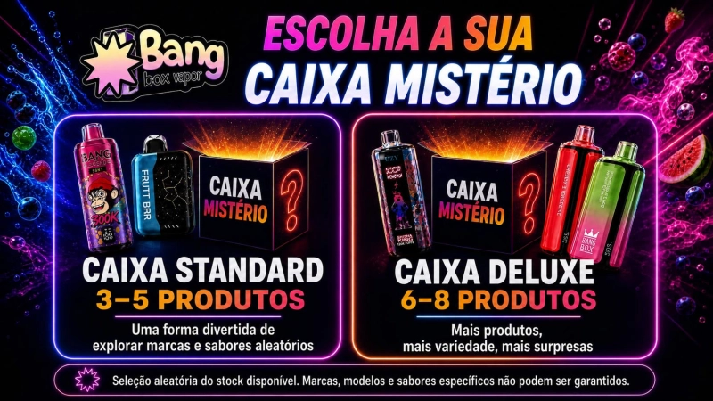 Mystery Box Bangbox-Vapor Standard 3–5 produtos ou Deluxe 6–8 produtos surpresa