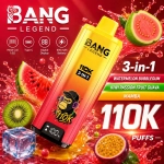 Bang Legend 110K 3-in-1 disposable vape – Strawberry Kiwi, Black Dragon Ice and Lemon Lime flavor set