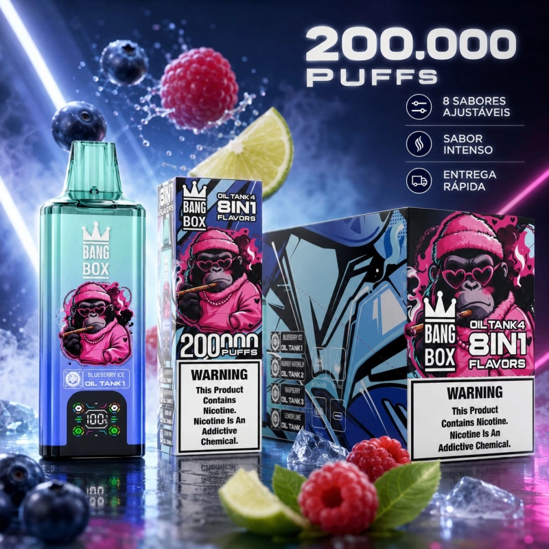 Bang Box 8 in 1 200.000 Puffs Vape Descartável, Sabor Misto de Frutas