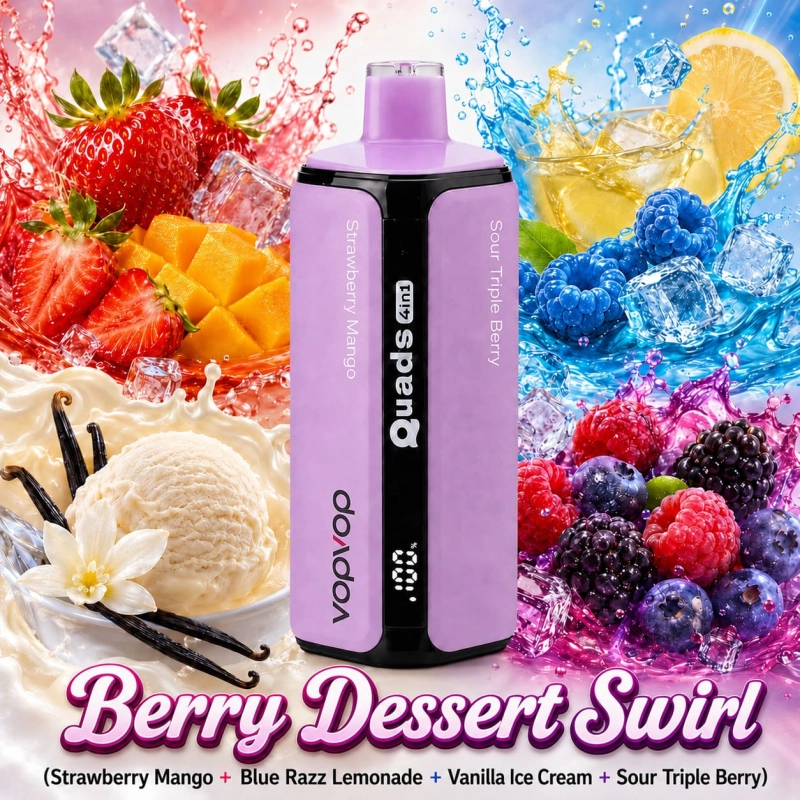 VOPVOP Quads 120K 4-in-1 Vape – Strawberry Mango, Blue Razz Lemonade, Vanilla Ice Cream And Sour Triple Berry