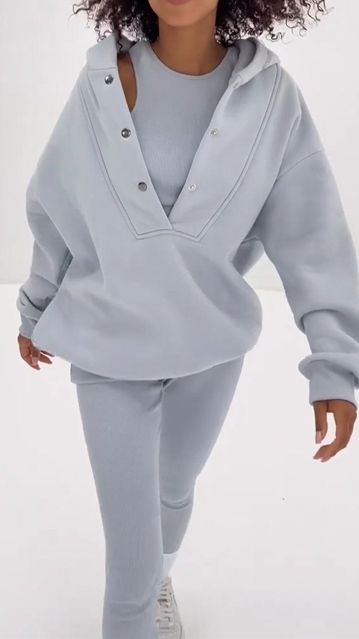 Women's Casual Hoodie and Trousers Three-piece Set