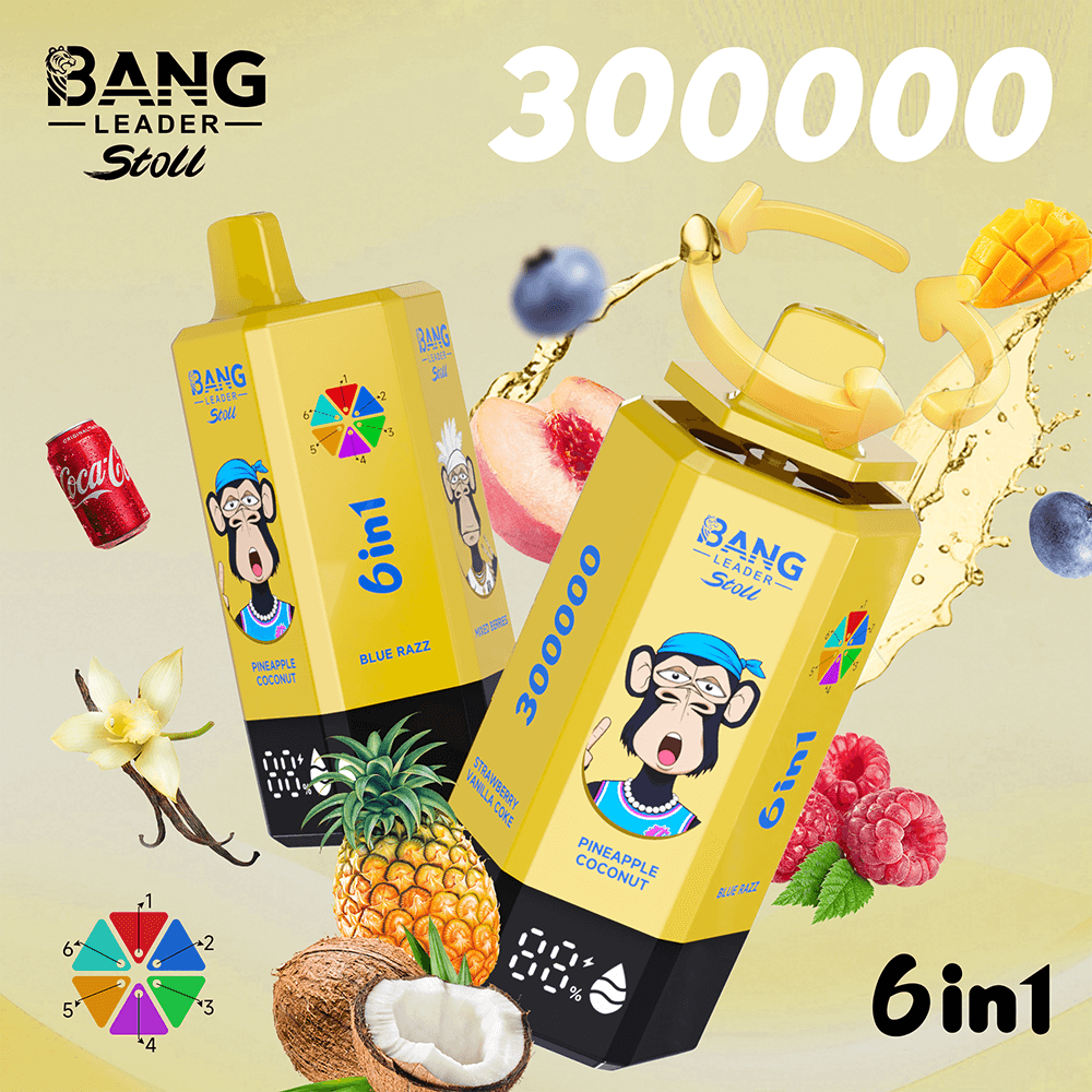 Bang Leader Stoll VAPE 300K 3.Pineapple Coconut & Blue Razz & Mixed Berries & Mango Peach & Blueberry Raspberry & Strawberry Vanilla Coke