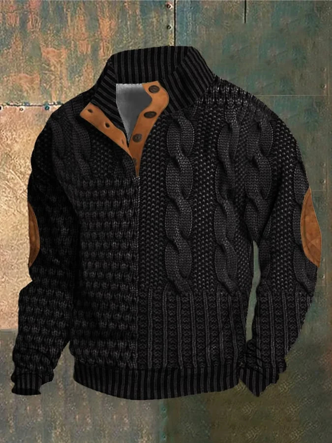 Camisa masculina casual retrô de caxemira com gola alta e botões