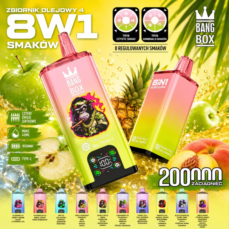 Bang Box 8w1 200000 Zaciągnięć Jednorazowy E-papieros, Wielosmakowy