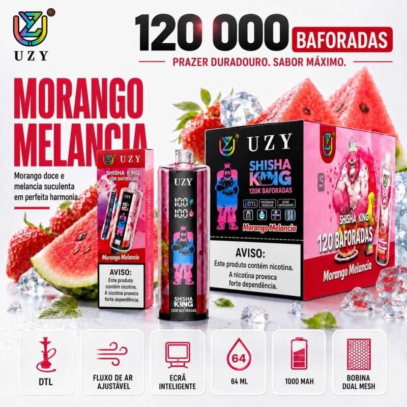 UZY Shisha King 120K sabor Kiwi, Maracujá e Goiaba com mistura tropical