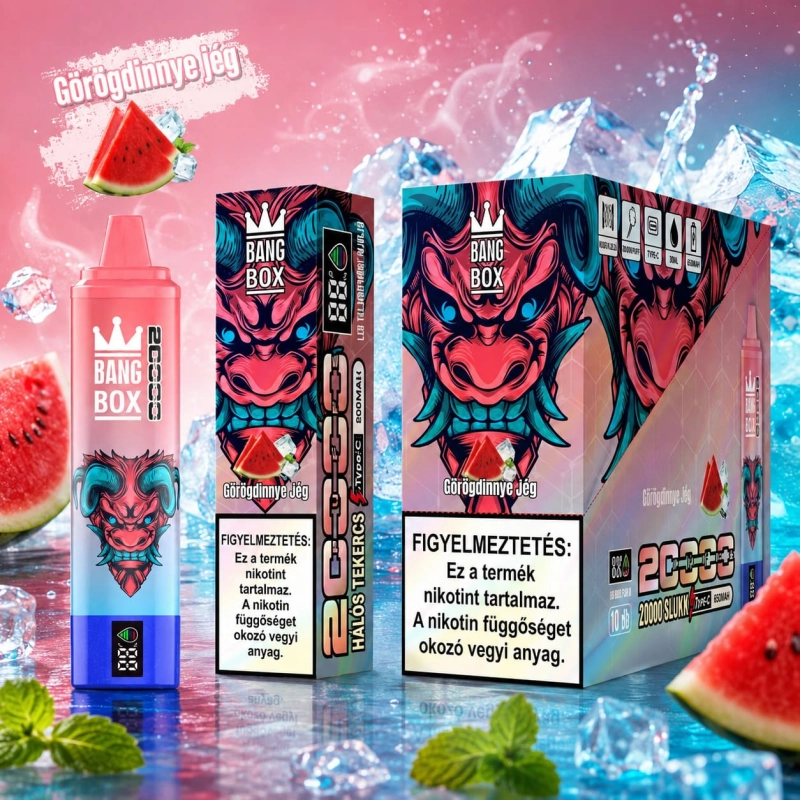 Bang Box 20 000 slukkos eldobható vape görögdinnye jég ízben, újratölthető Type-C készülék