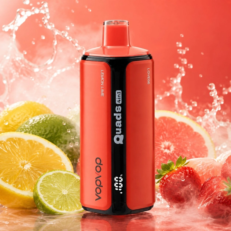VopVop Quads 4in1 200000 slukkos eldobható vape, citrom-lime piros színben