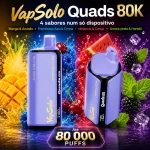 VapSolo Quads 80.000 Puffs vape sabores manga ananás, framboesa azul cereja, melancia cereja e amora menta