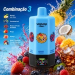 VOPVOP 150 000 Puffs Combinação 3 vape descartável 6 em 1 com Abacaxi com Coco, Framboesa Azul, Mistura de Frutas Vermelhas, Manga, Pêssego e mistura doce de Mirtilo, Framboesa, Morango, Baunilha e Coca-Cola