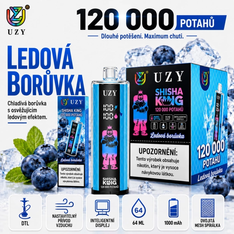 UZY Shisha Hookah King 120K Watermelon Ice jednorázová vape příchuť meloun