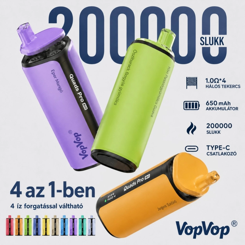 VopVop Quads Pro 200000 slukkos eldobható elektromos cigaretta, vegyes gyümölcsös (1)