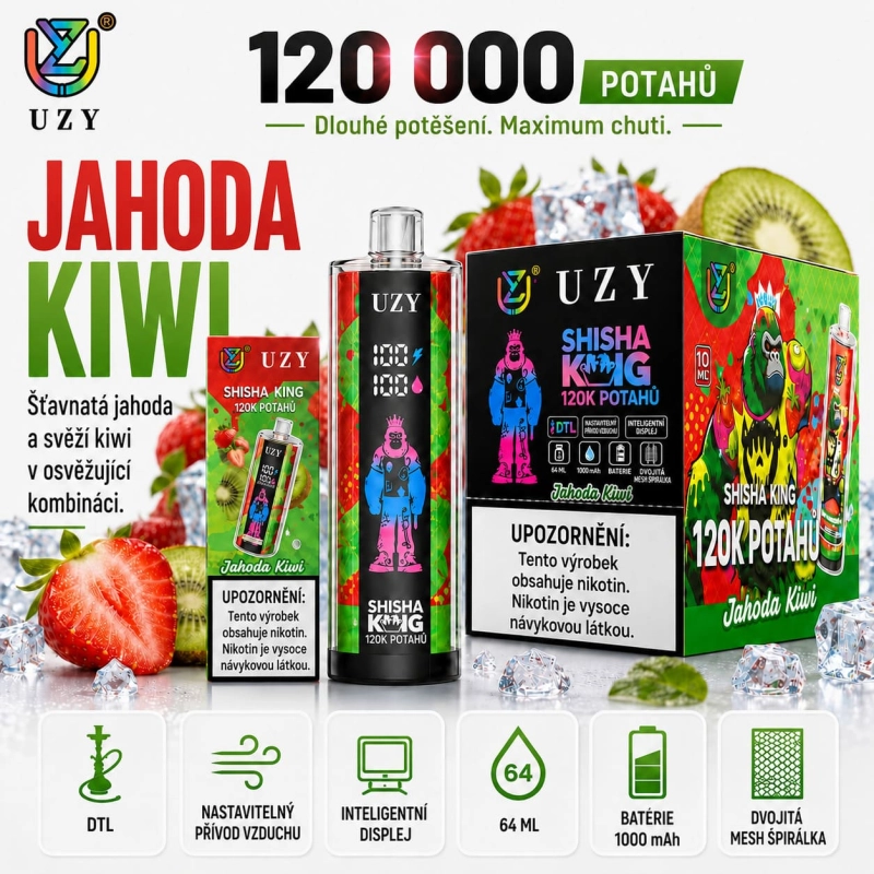 UZY Shisha Hookah King 120K Mint Ice jednorázová vape mátová příchuť