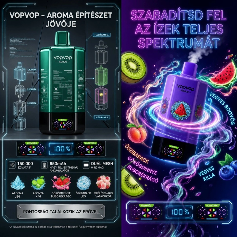 VopVop Aroma 150000 szívásos eldobható vape, lila vegyes bogyós