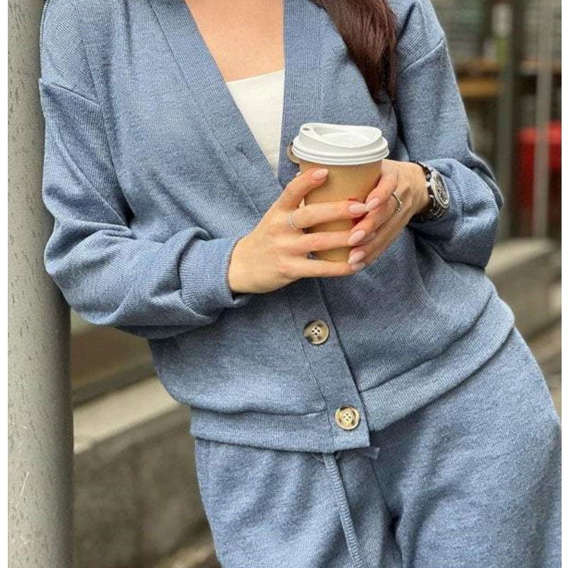 49% de desconto💥 Conjunto de casaco e calças de malha de duas peças para mulher com novo estilo outono