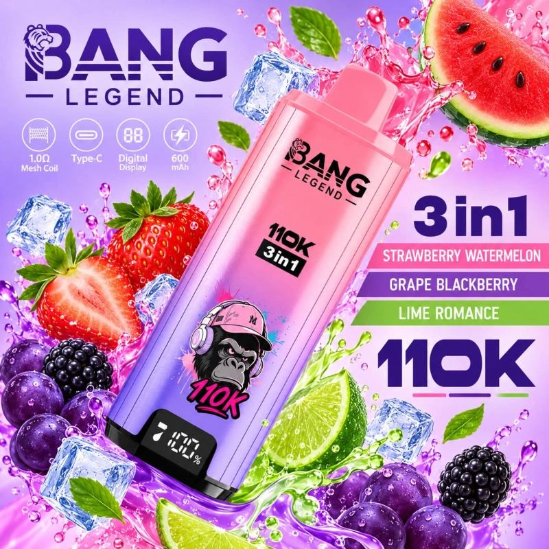 Vape Bang Legend 110K com morango, melancia, uva e limão
