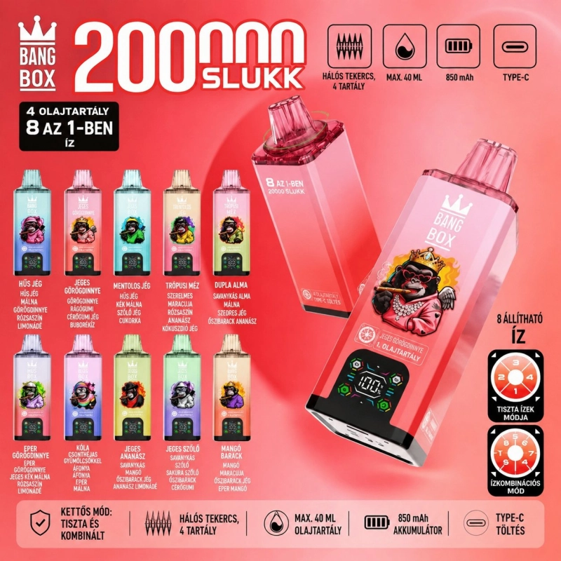 Bang Box 200000 slukk eldobható e-cigaretta, vegyes gyümölcs ízek
