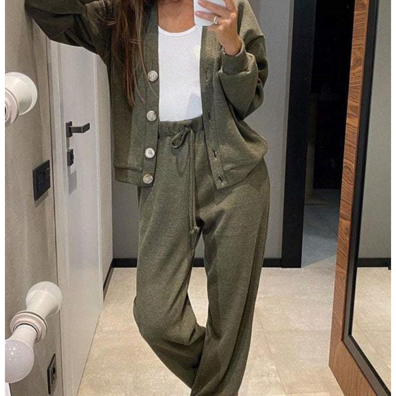 49% de desconto💥 Conjunto de casaco e calças de malha de duas peças para mulher com novo estilo outono
