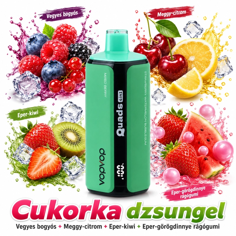 VOPVOP Quads 4 in 1 120K eldobható vape Cukorka dzsungel Vegyes bogyós Meggy citrom Eper kiwi Eper dinnye rágógumi Hungary vape 120000 puff