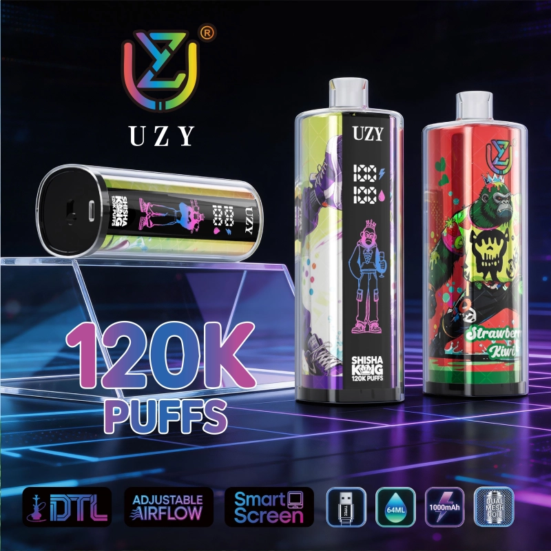 Packaging of UZY Shisha King 120K Disposable Vape, Strawberry Kiwi