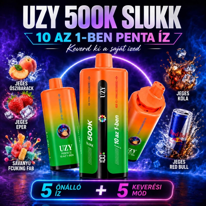 UZY 500K Penta Flavor 10 az 1-ben – jeges őszibarack, jeges eper, Sour Fucking Fab, jeges kóla és Red Bull Ice