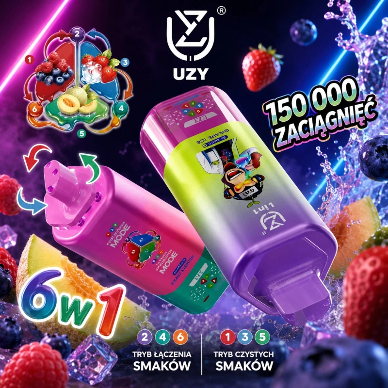 UZY 6w1 150000 zaciągnięć Jednorazowy e-papieros, Owocowy Mix
