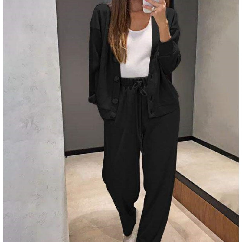 49% de desconto💥 Conjunto de casaco e calças de malha de duas peças para mulher com novo estilo outono