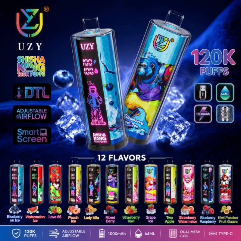 UZY SHISHA HOOKAH KING 120000 Crystal Design • Smart Screen • 120K Massive Puffs Random flavors (priority shipping)