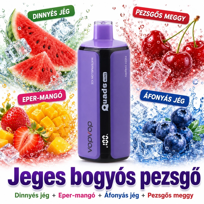 VOPVOP Quads 4 in 1 120K eldobható vape Jeges bogyós pezsgő Dinnye jég Eper mangó Áfonyás jég Pezsgős meggy Hungary berry ice vape 120k