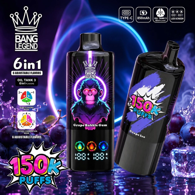 Bang Legend 6in1 150000 Puffs Disposable Vape, Grape Bubble Gum
