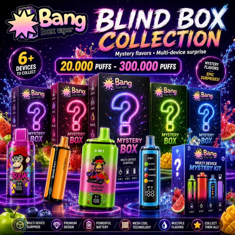 Blind Box Collection with 3–5 or 6–8 random vape devices from 110,000 to 300,000 puffs