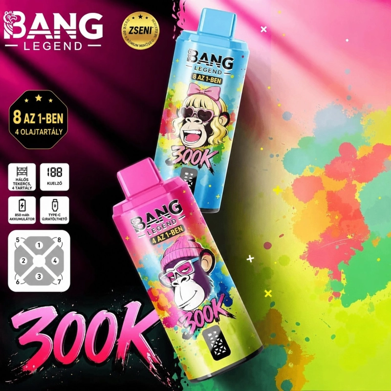 Bang Legend 300000 slukkos eldobható e-cigaretta, színes kivitel