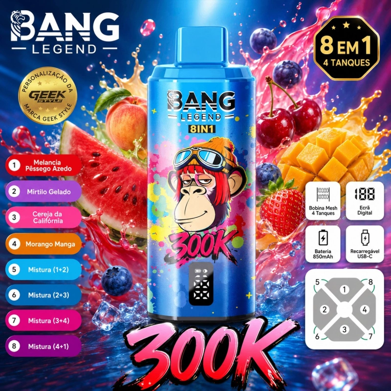 Bang Legend 8 in 1 300000 Puffs Vape Descartável, Mistura de Frutas