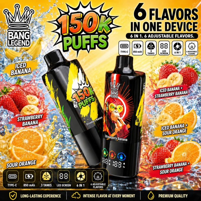 Bang Legend 150K vape Strawberry Kiwi and Blueberry Coconut mixed fruit flavor