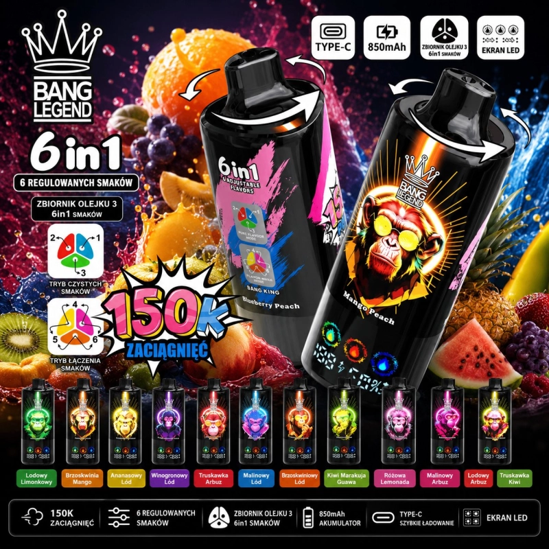 Bang Legend 6 in 1 150000 zaciągnięć Jednorazowy e-papieros, Różne smaki